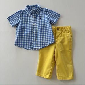 Ralph Lauren 6 Months Baby Boy Plaid Shirt & Pants Set Outfit Spring Summer